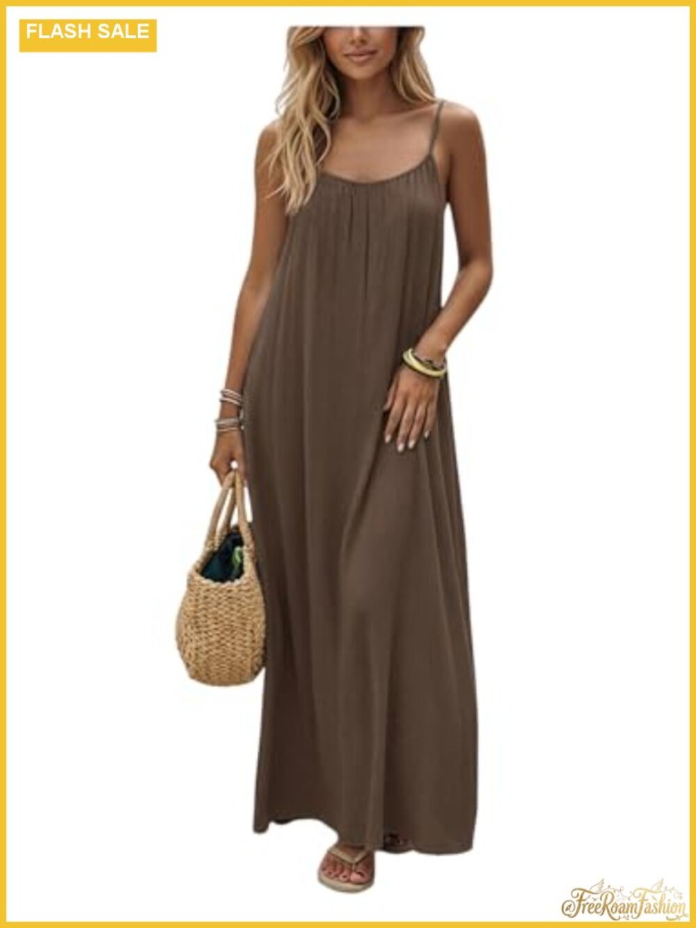 Backless Maxi Dress Spaghetti Strap Flowy Sundress